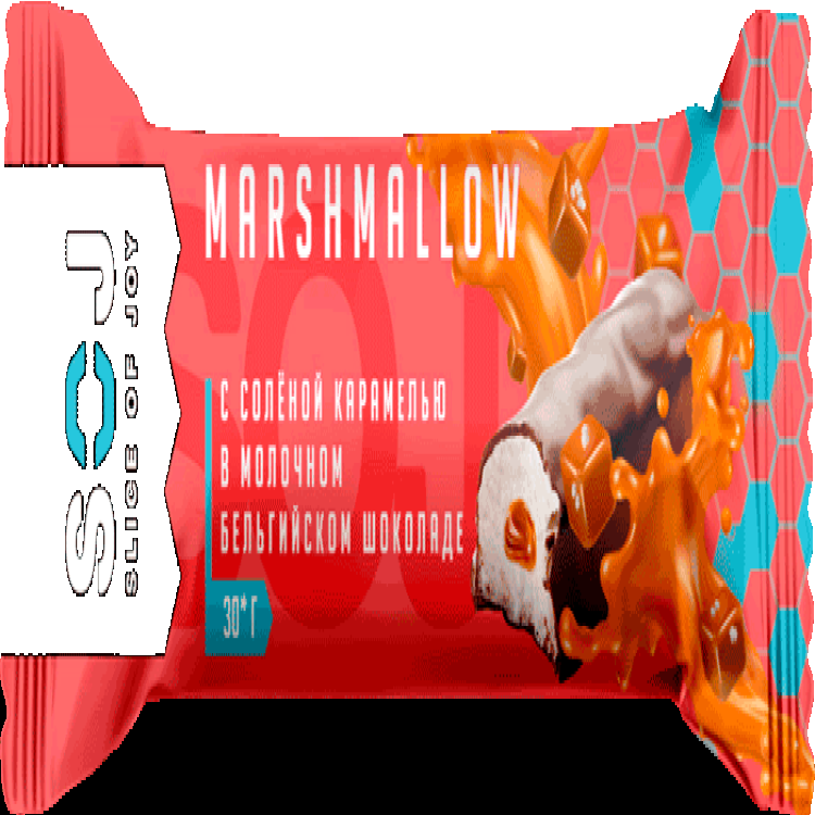 MARSHMALLOW батончик SOJ с соленой карамелью в молочном шоколаде 30г